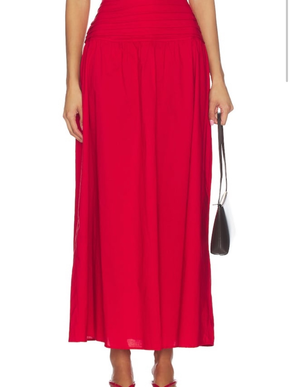 REVOLVE Red Maxi Skirt - Flowing Ruched Waist